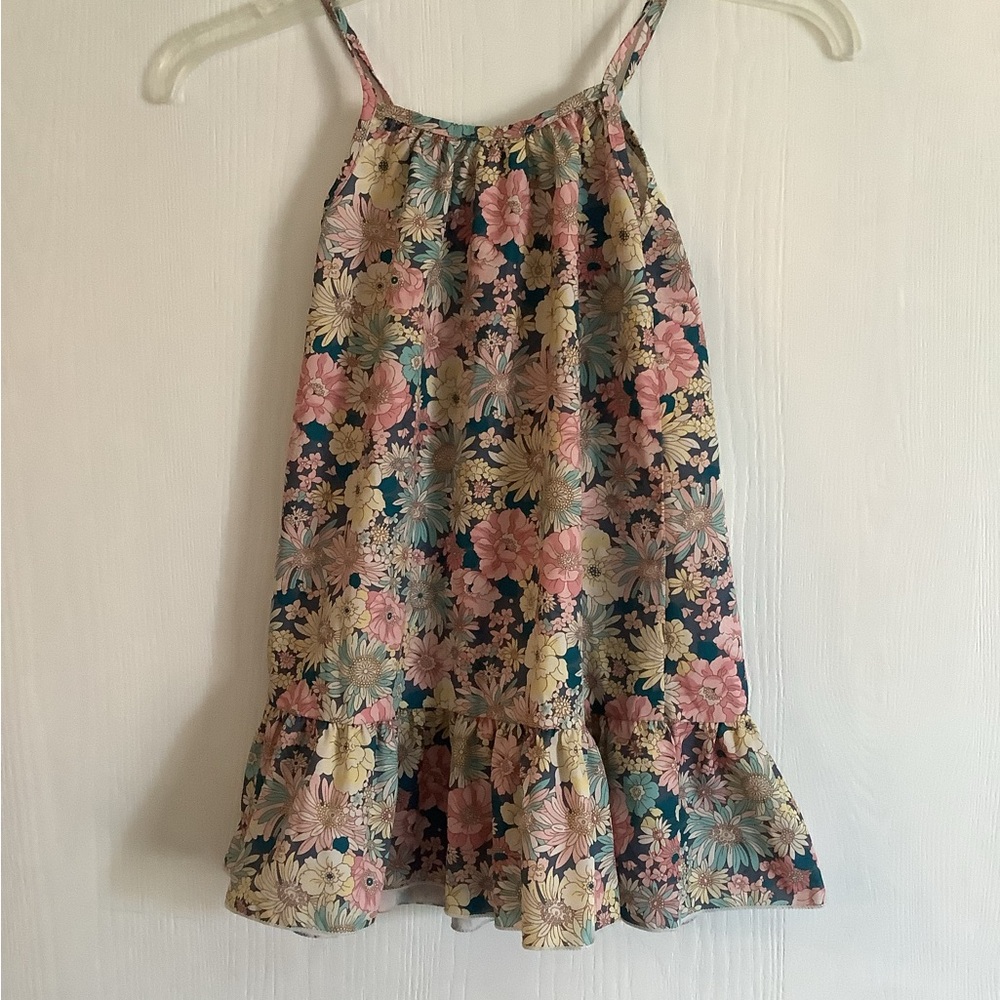 SHEIN Floral Ruffle-Hem Sundress in Pink, Teal & Cream